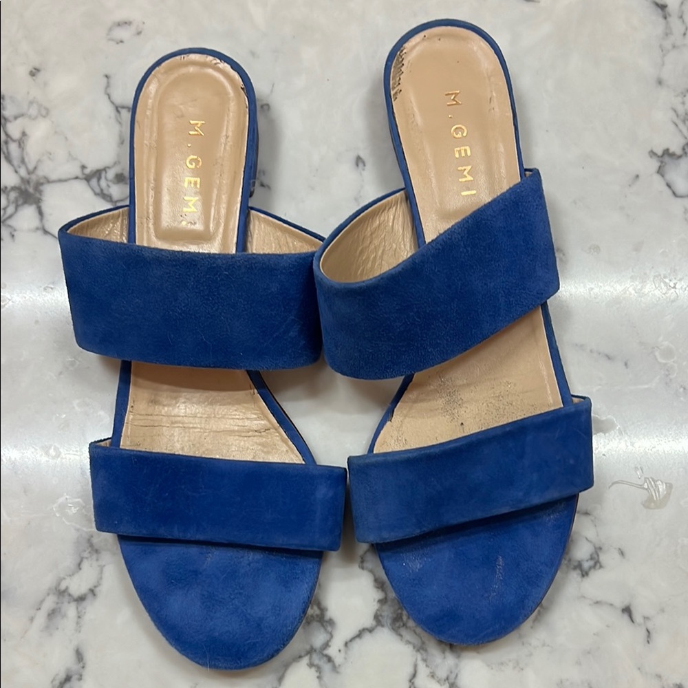 M. Gemi Blue Suede Slide Sandals with Minimalist Design